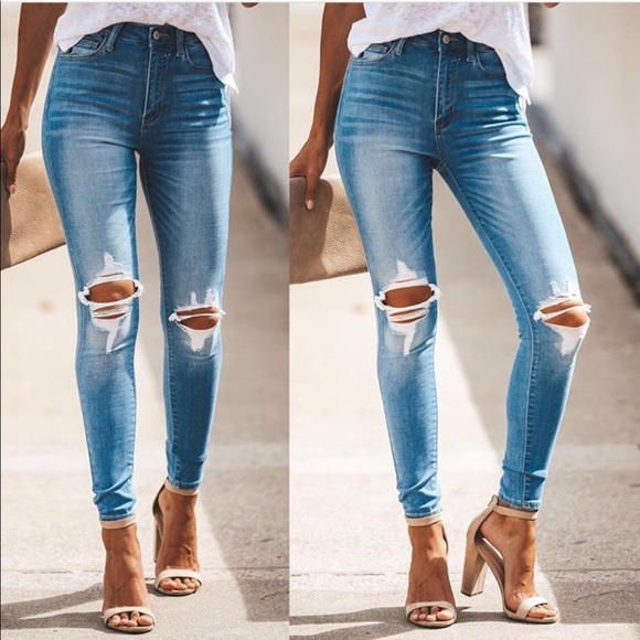 Busted Knee Distressed Skinny Jeans Dark Wash - Picture 4 of 4